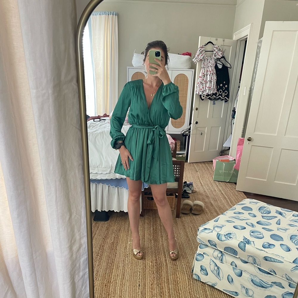 Lovers + Friends Green Silk Mini Dress NWT